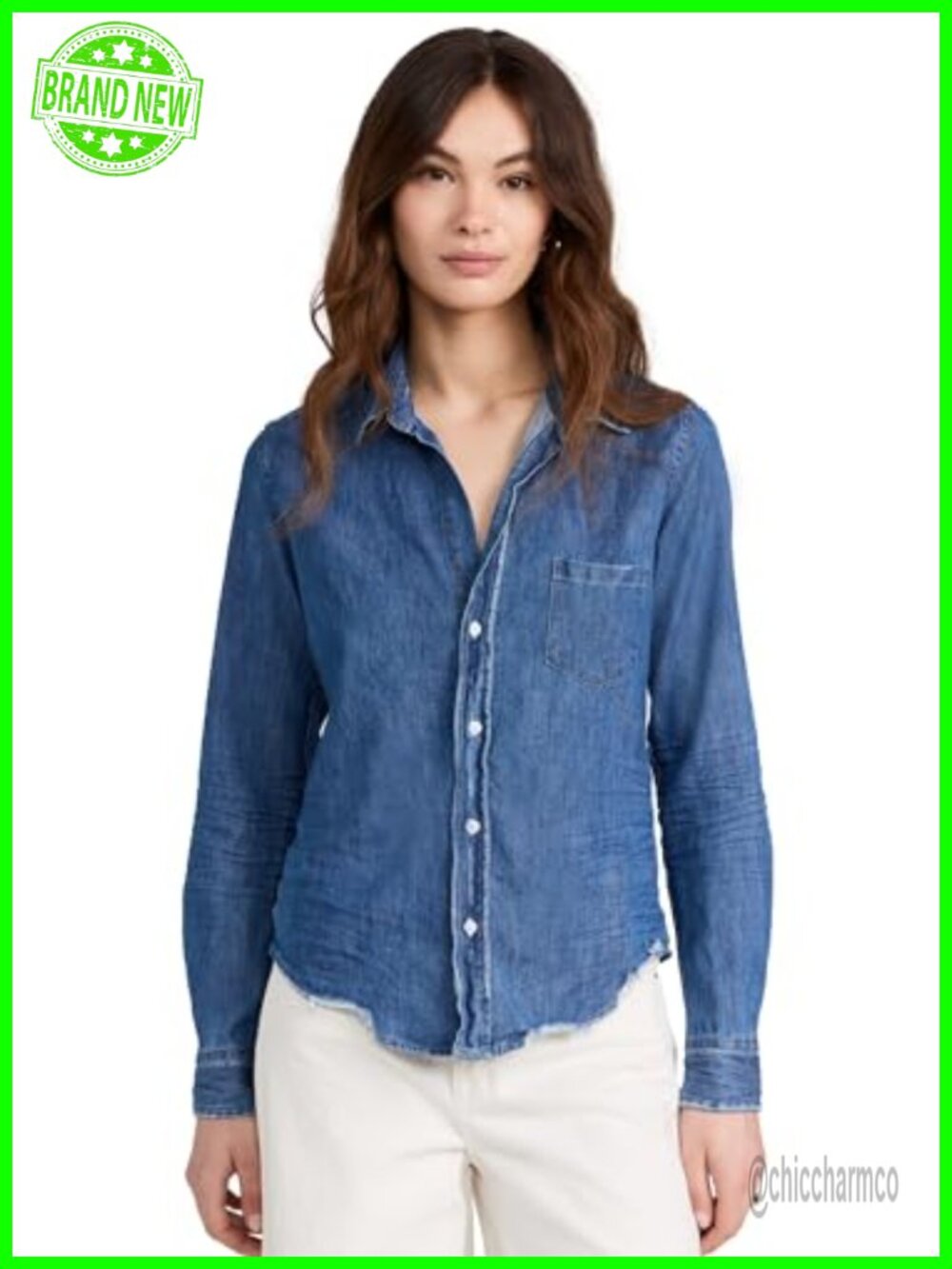Tailored Vintage Button Down Shirt Distressed Lightweight Non-Stretch Denim